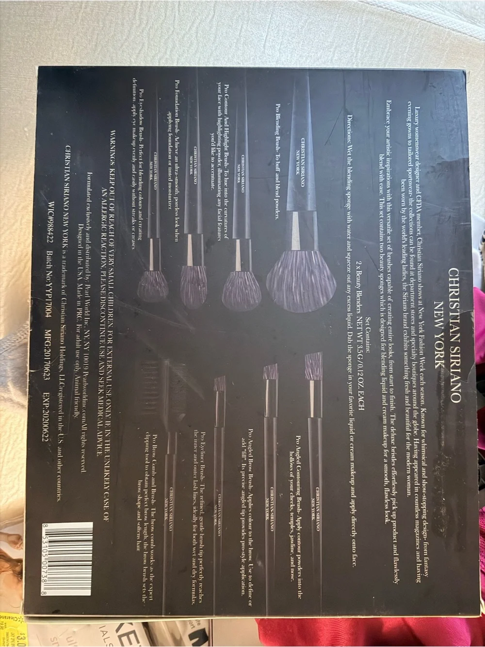 Christian Siriano Black Makeup Brush Set with Hot Pink Sponge